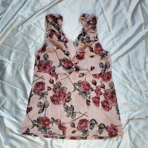 BELLINA Y2K Rose Print Mesh Coquette Top